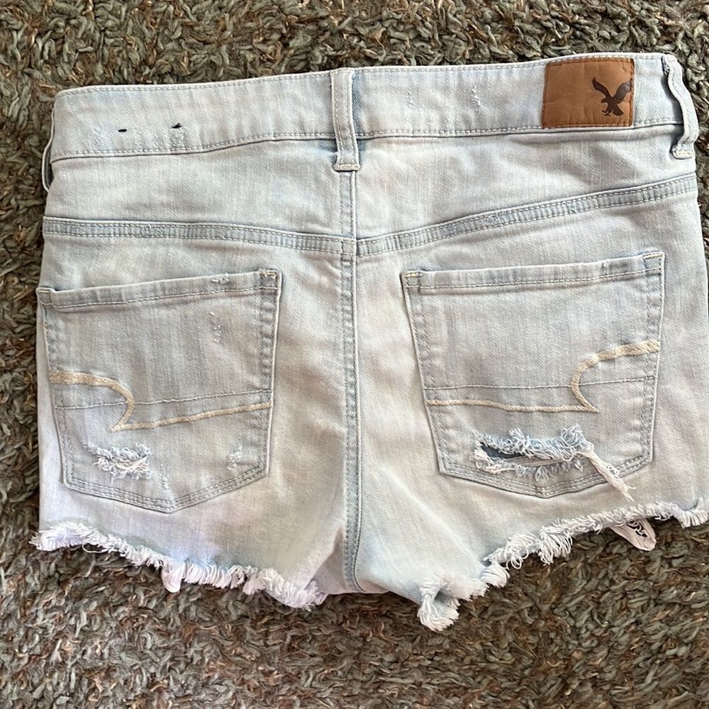 EXCELLENT DISTRESSED CONDITION AMERICAN EAGLE HI-RISE SHORTIE SHORTS SIZE 8 - Picture 2 of 8